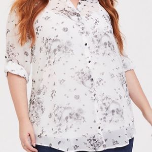 IVORY SKULL CHIFFON BUTTON FRONT TUNIC SHIRT